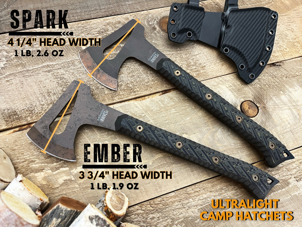 Ember OR Spark | LIMITED RUN Ultralight Camp Hatchet | CPM-3V Steel | Scorched Earth Finish | G10 Handle